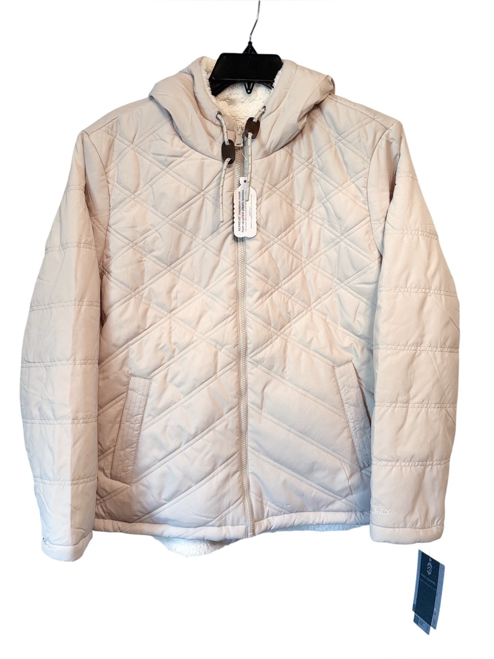 Free Country Reversible Hooded Midweight Quilted Jacket Oat XXL NWT Sherpa Coat